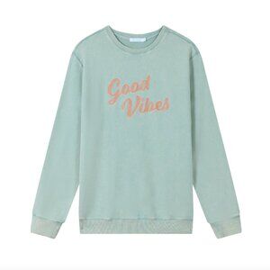 Okaicos Sweatshirt Good Vibes Embroidered Crewneck XS Washed Out Green Resort